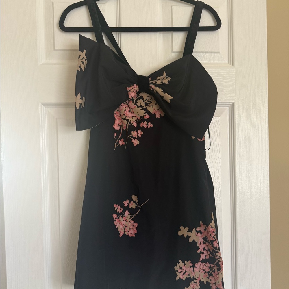 Free People Black Mini Dress with Pink Floral Print
